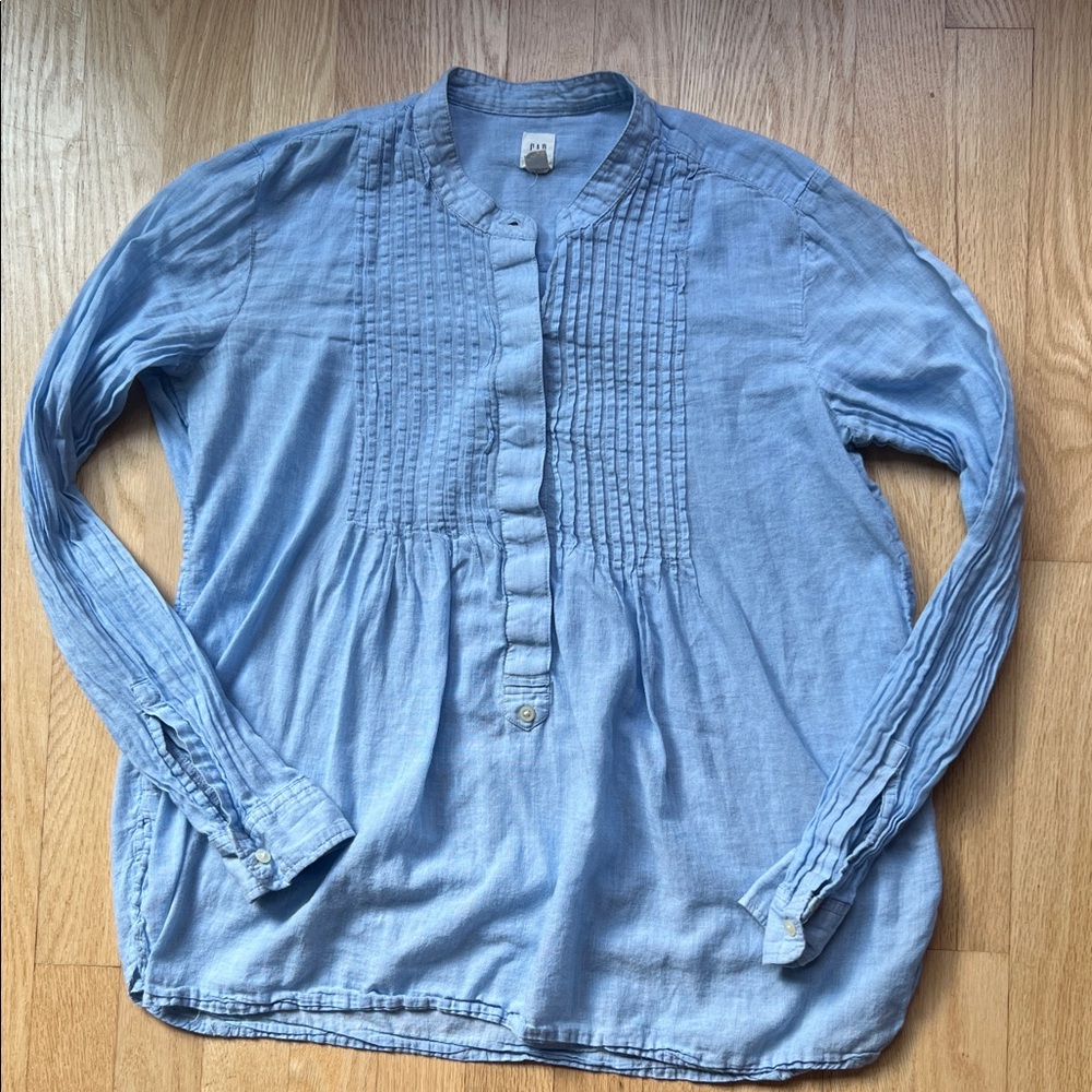 GAP Light Blue Button-Up Cotton Blend Blouse